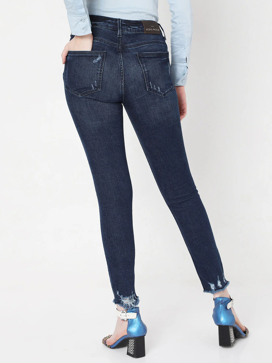 Blue Mid Rise Ripped Wendy Skinny Jeans - Image 4