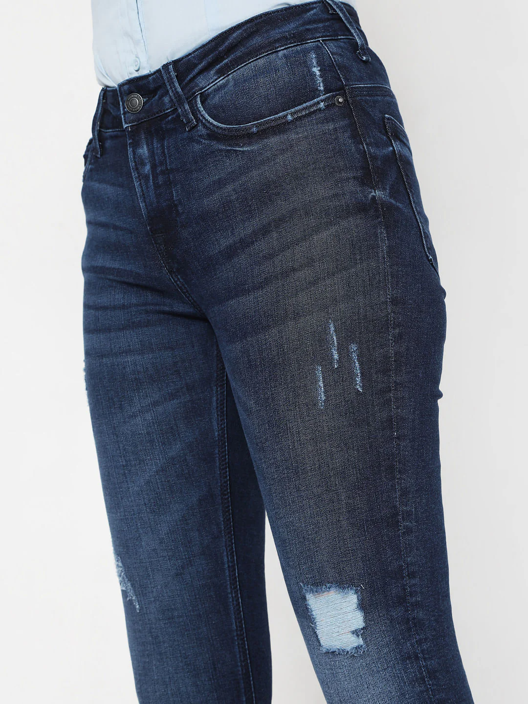 Blue Mid Rise Ripped Wendy Skinny Jeans - Image 5