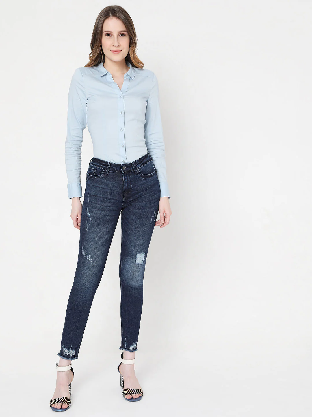 Blue Mid Rise Ripped Wendy Skinny Jeans - Image 6