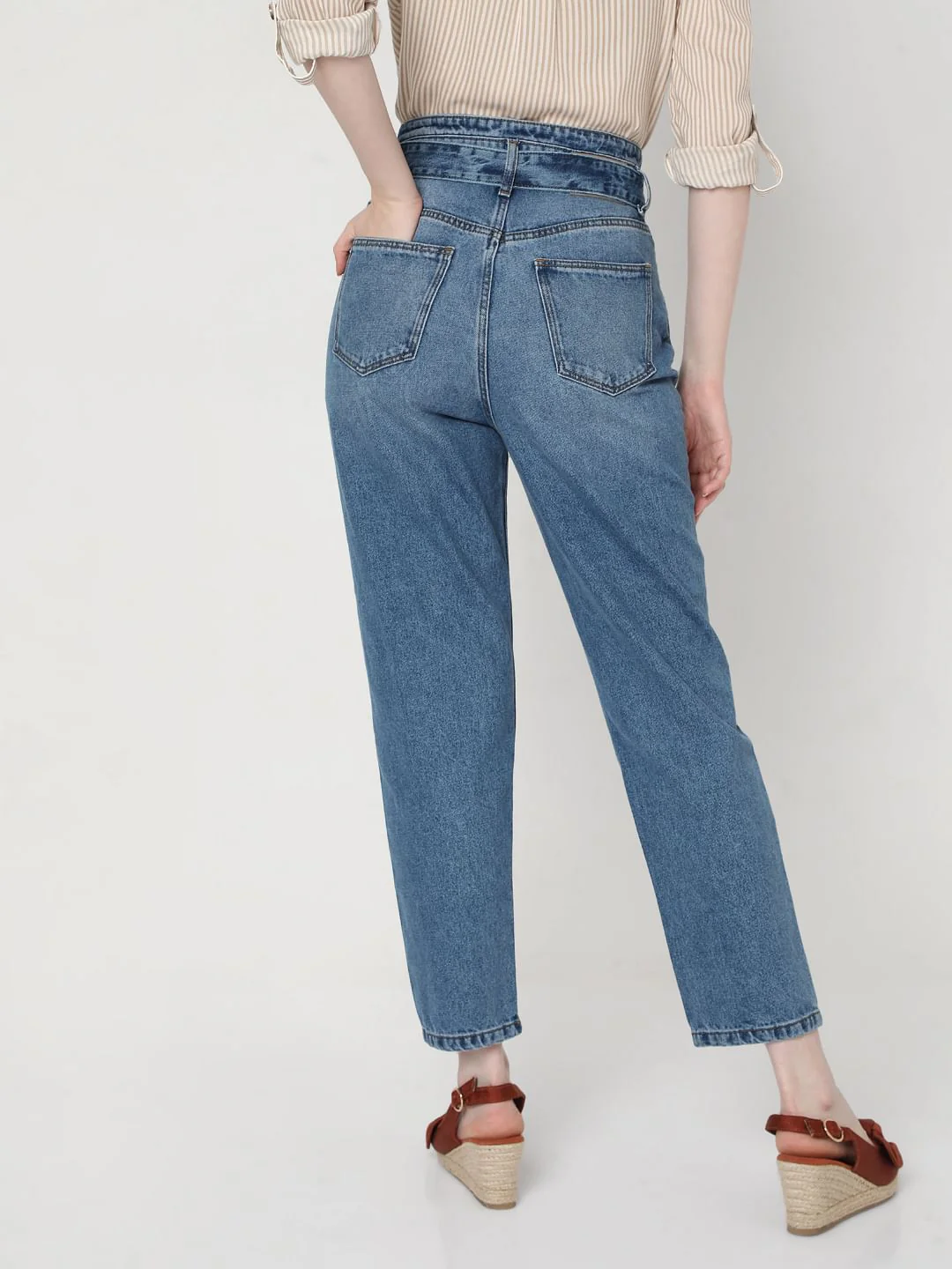Blue High Rise Mom Jeans - Image 4