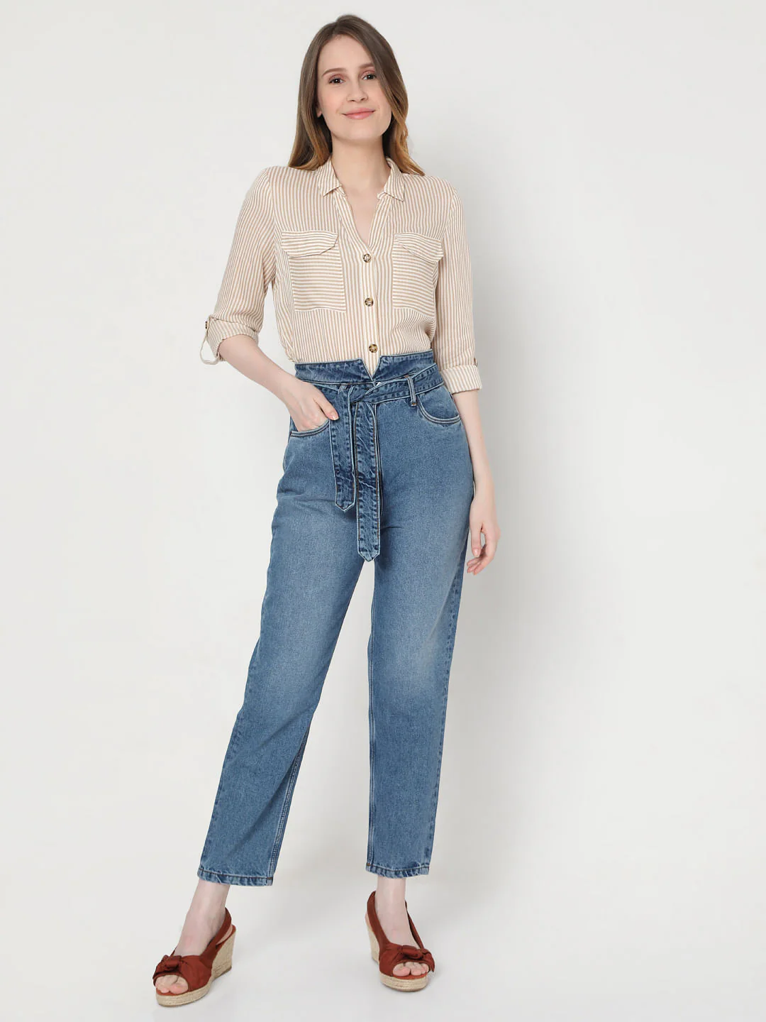 Blue High Rise Mom Jeans - Image 6