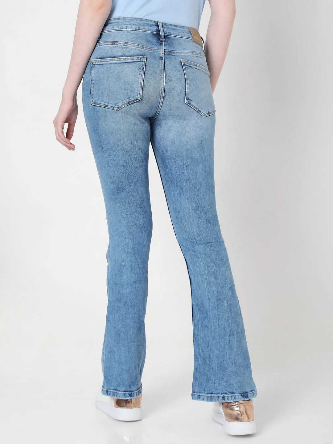 Blue Mid Rise Bootcut Ripped Jeans - Image 4