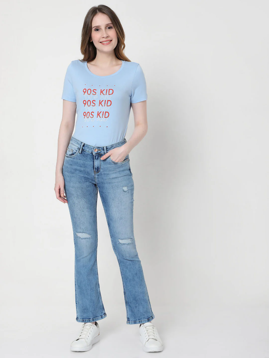 Blue Mid Rise Bootcut Ripped Jeans - Image 6