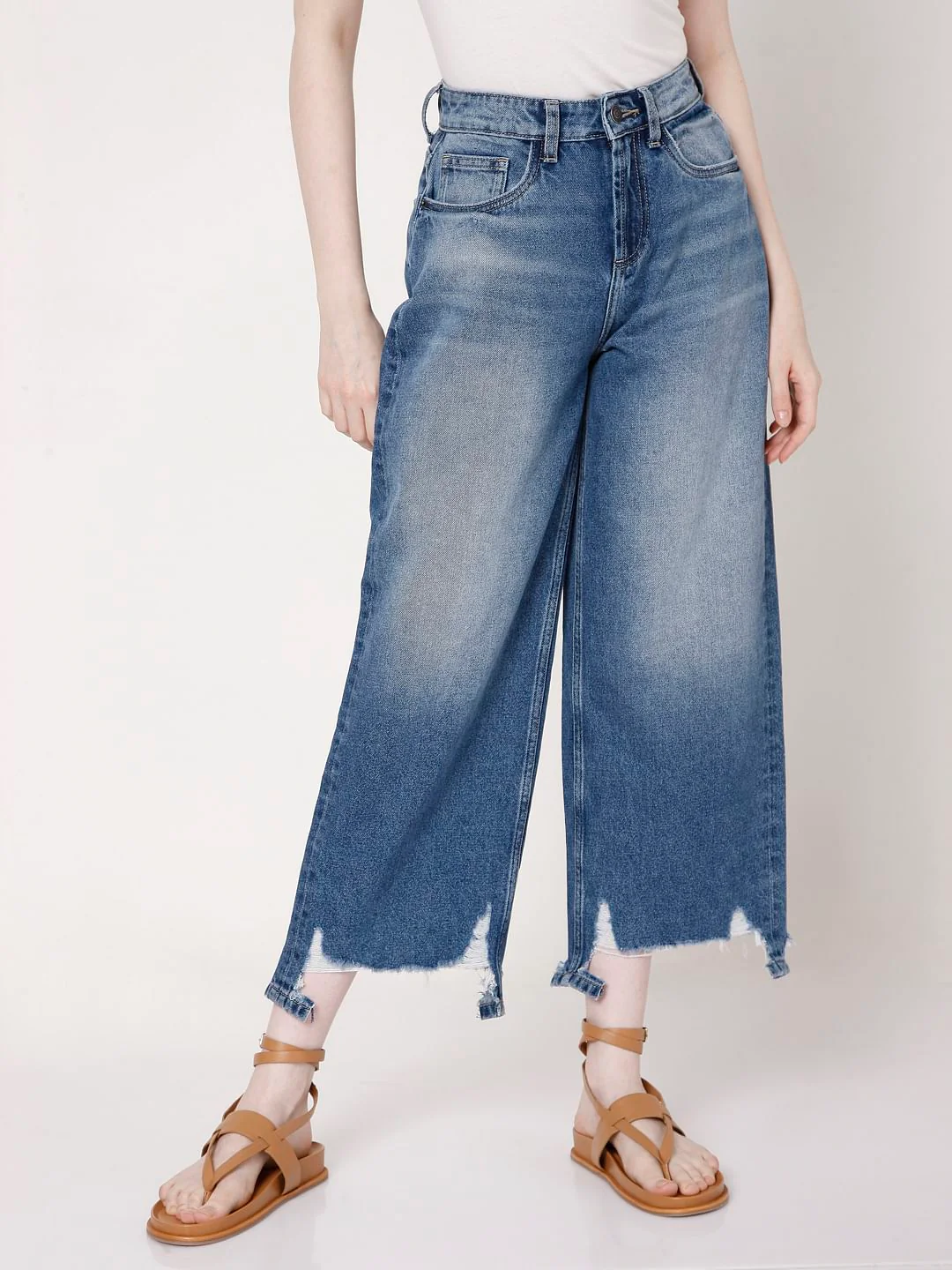 Blue Distressed Hem Zoey Wide-Leg Jeans - Image 2