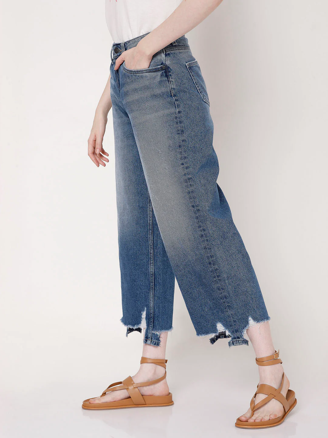 Blue Distressed Hem Zoey Wide-Leg Jeans - Image 3