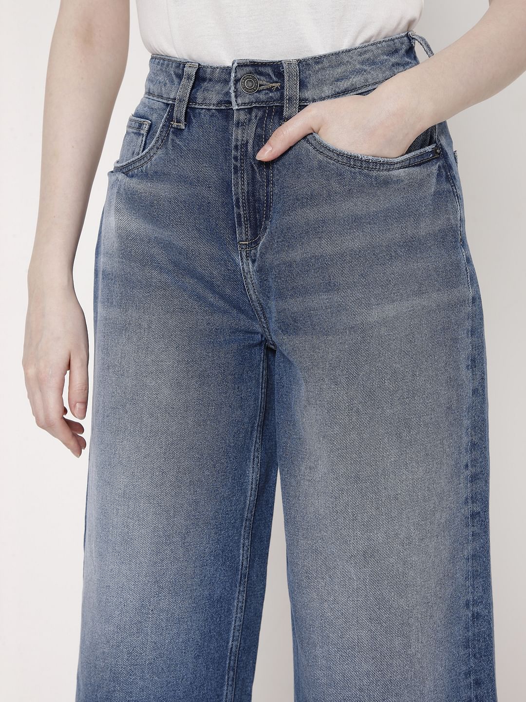 Blue Distressed Hem Zoey Wide-Leg Jeans - Image 5