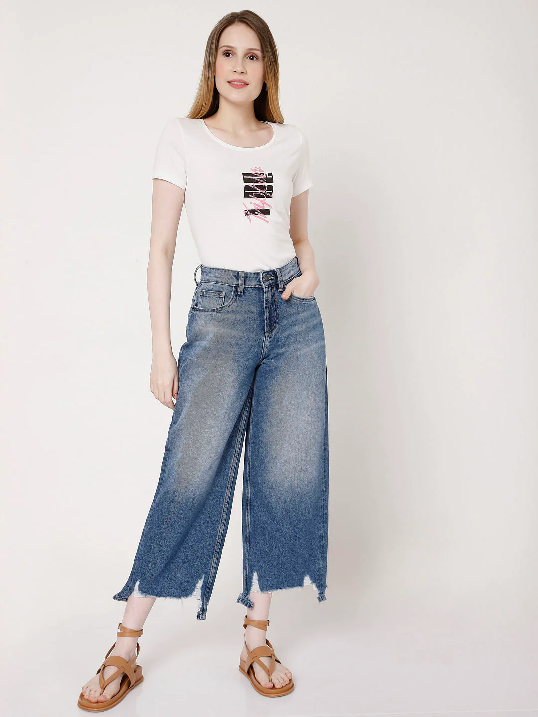 Blue Distressed Hem Zoey Wide-Leg Jeans - Image 6