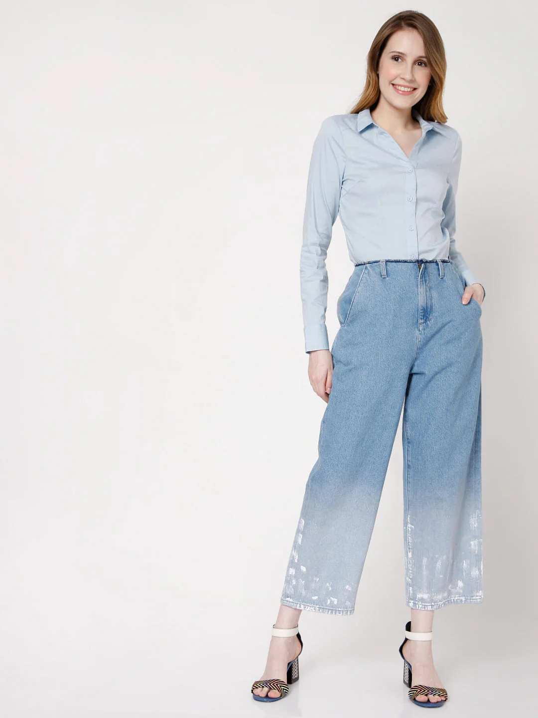 Blue High Rise Ombre Flared Jeans - Image 6