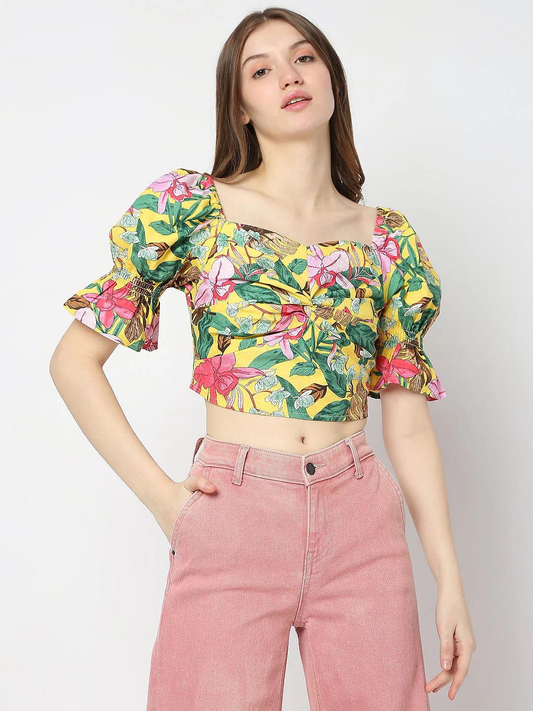 Yellow All Over Print Crop Top - Image 2