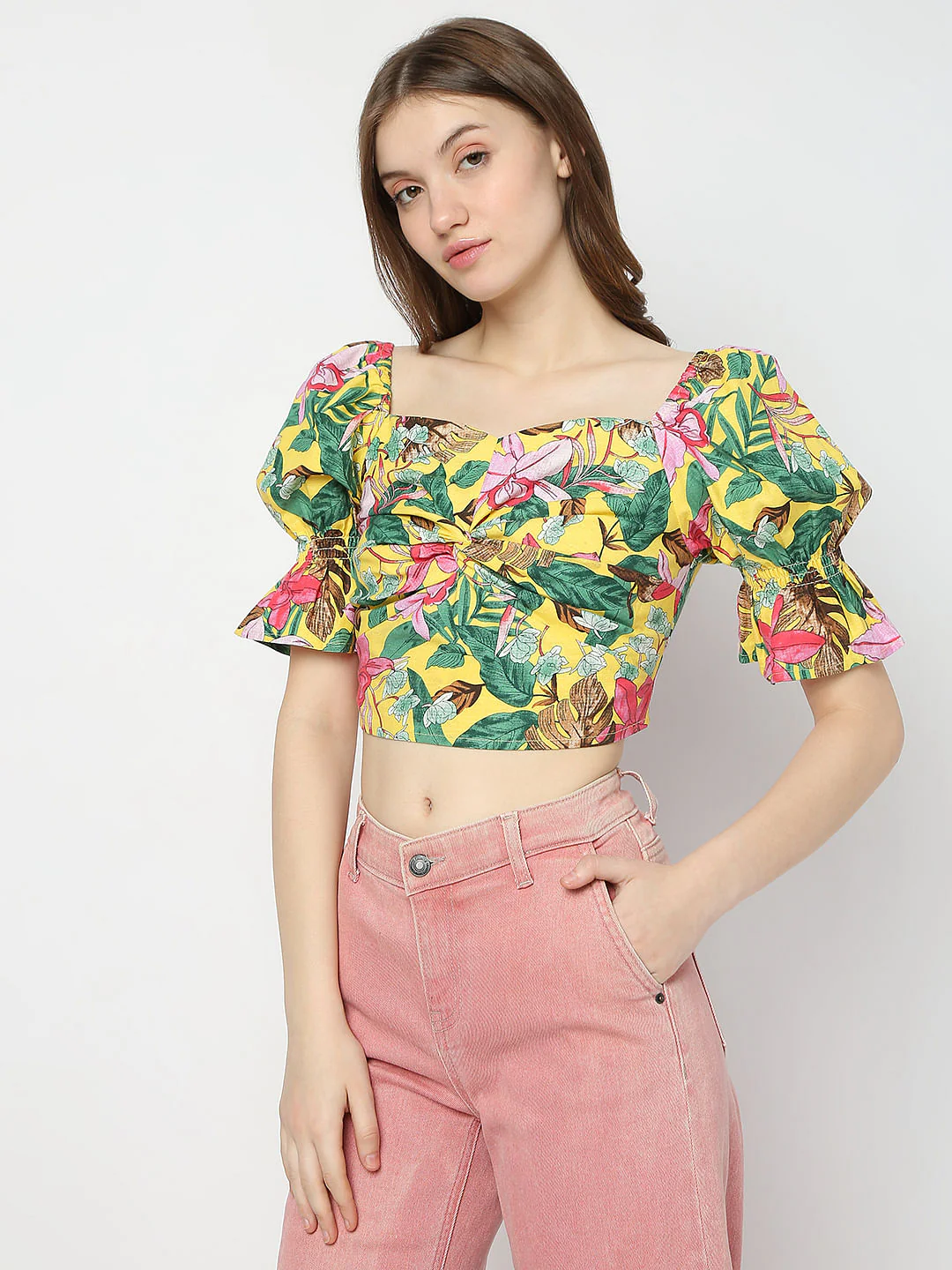 Yellow All Over Print Crop Top - Image 3