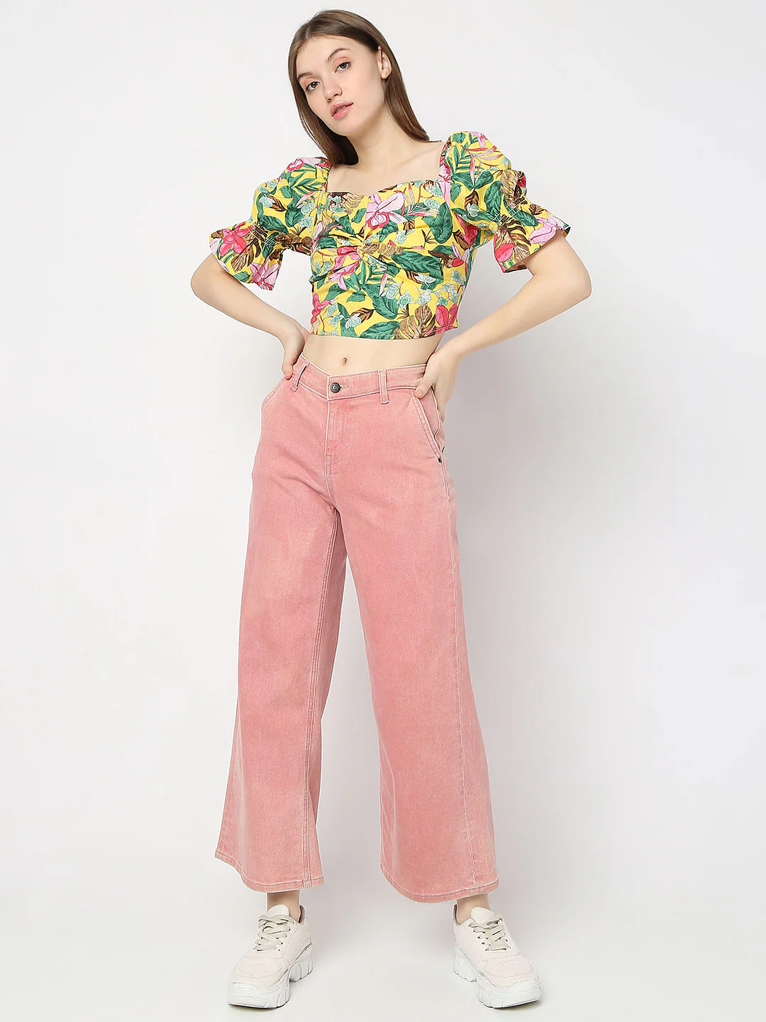 Yellow All Over Print Crop Top - Image 5