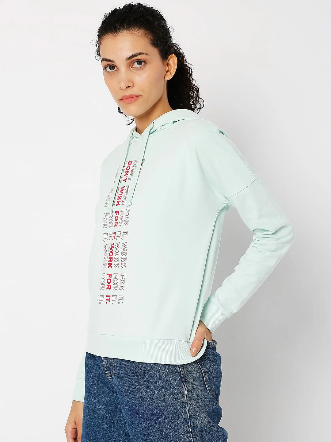 Blue Text Print Hooded Sweatshirt - Image 2