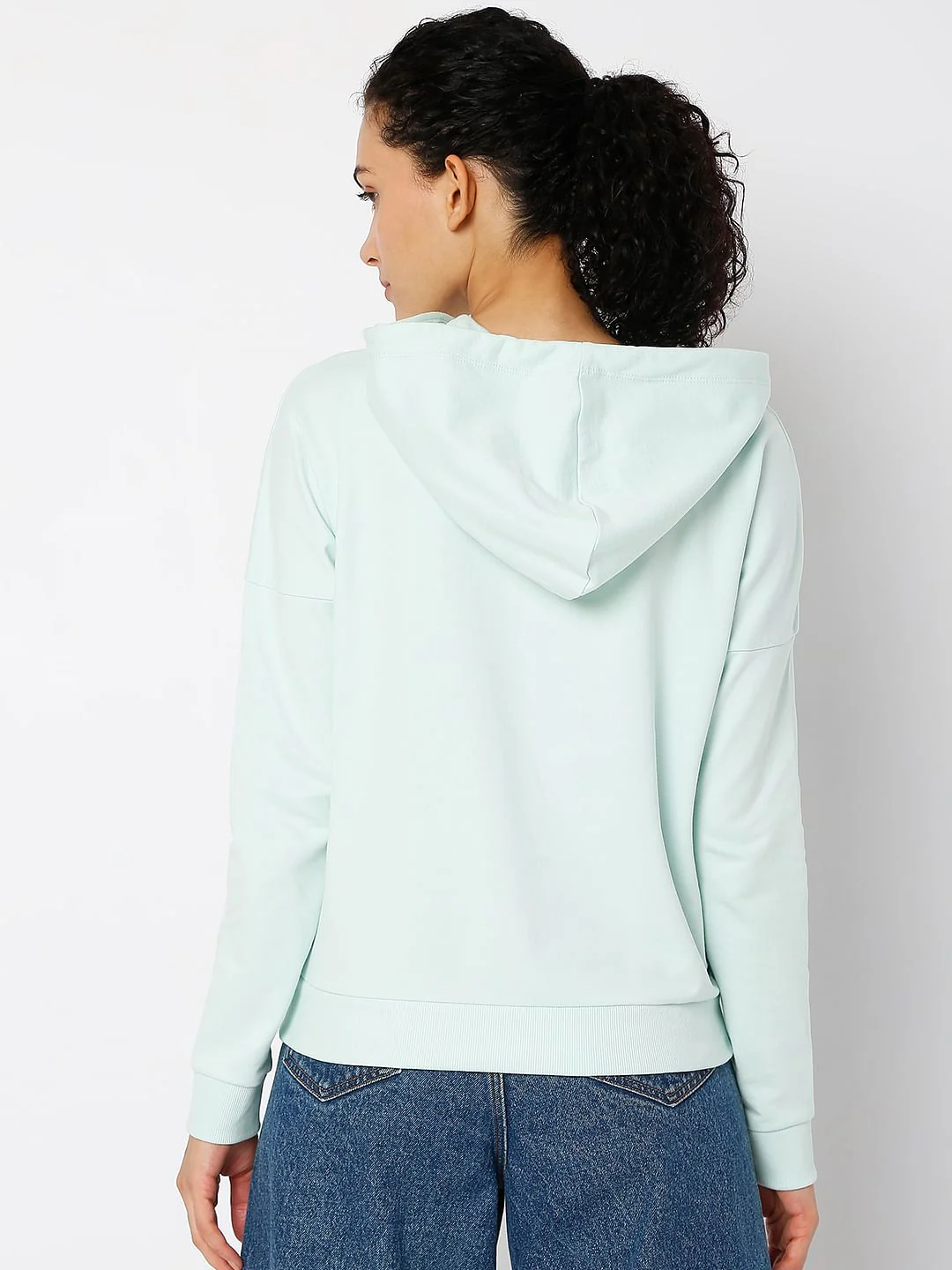 Blue Text Print Hooded Sweatshirt - Image 3