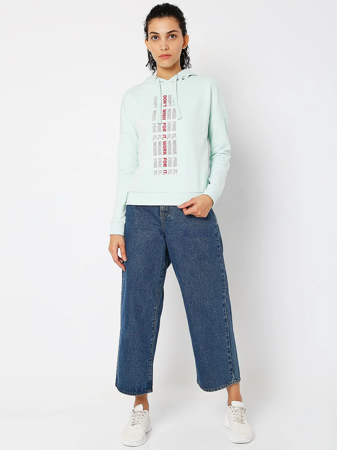 Blue Text Print Hooded Sweatshirt - Image 4