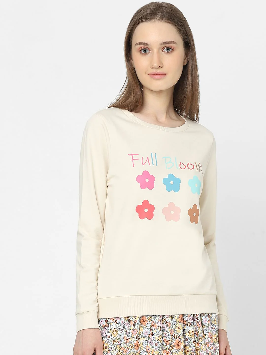 Beige Graphic Print Sweatshirt