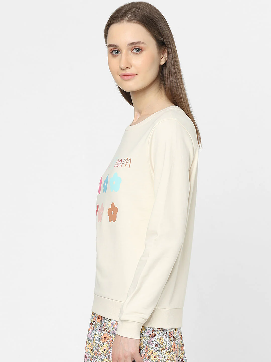 Beige Graphic Print Sweatshirt - Image 2