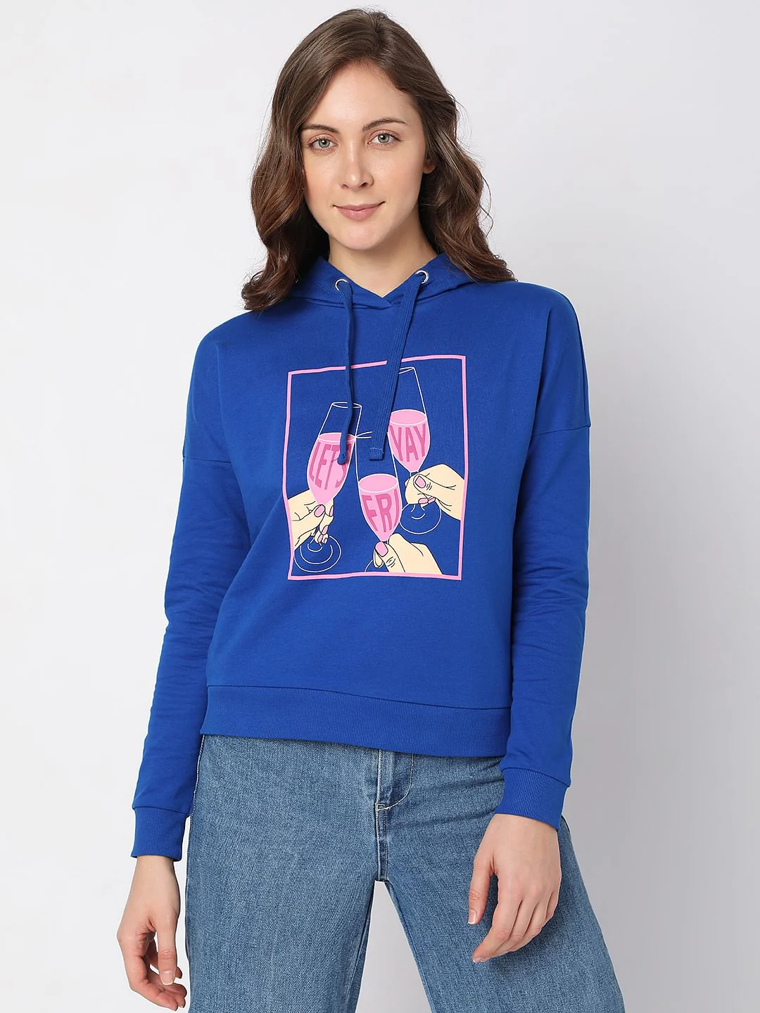 Blue Graphic Print Hooded Sweatshirt - Image 2
