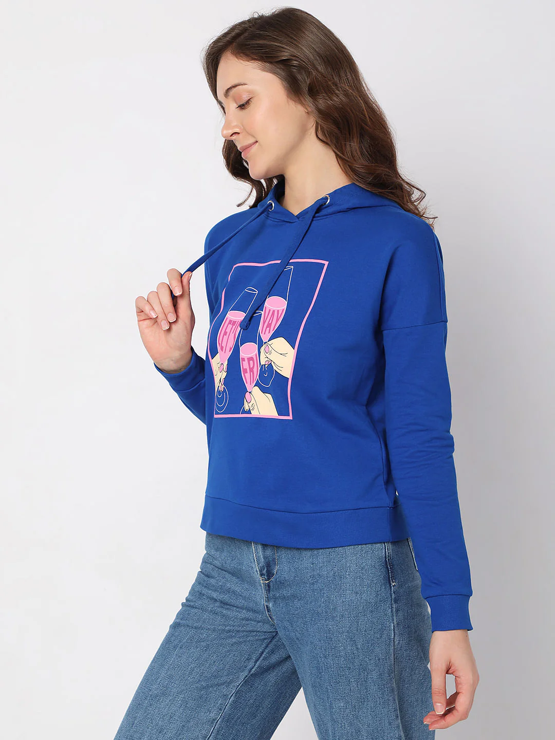 Blue Graphic Print Hooded Sweatshirt - Image 3