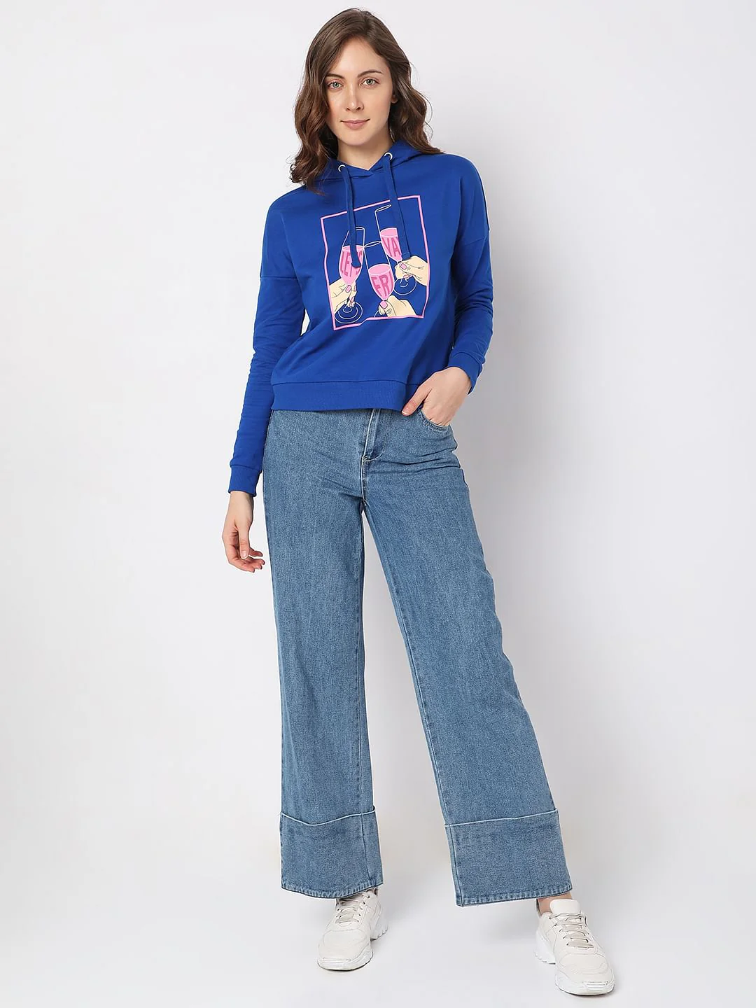 Blue Graphic Print Hooded Sweatshirt - Image 5