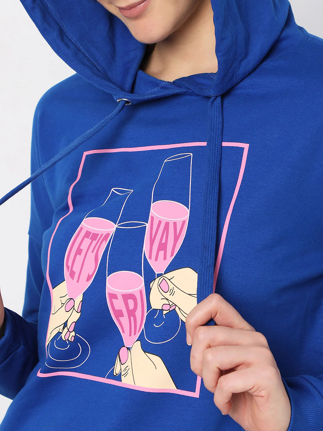 Blue Graphic Print Hooded Sweatshirt - Image 6