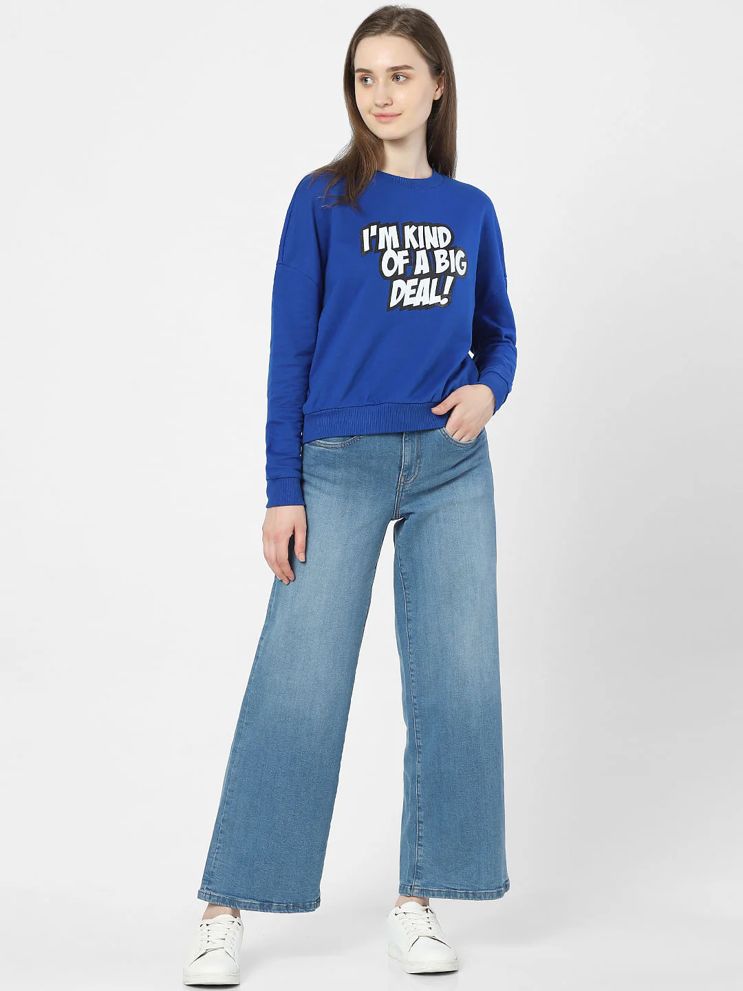 Blue Slogan Print Sweatshirt - Image 4