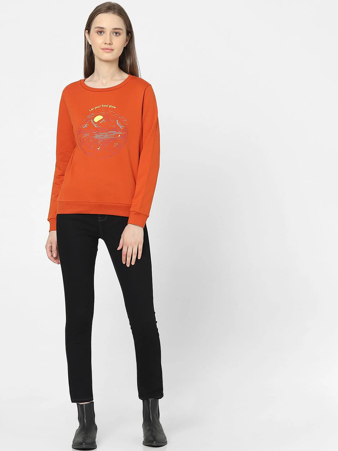 Orange Graphic Print Sweatshirt - Image 4
