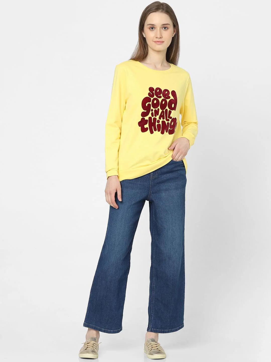 Yellow Slogan Print Sweatshirt - Image 4