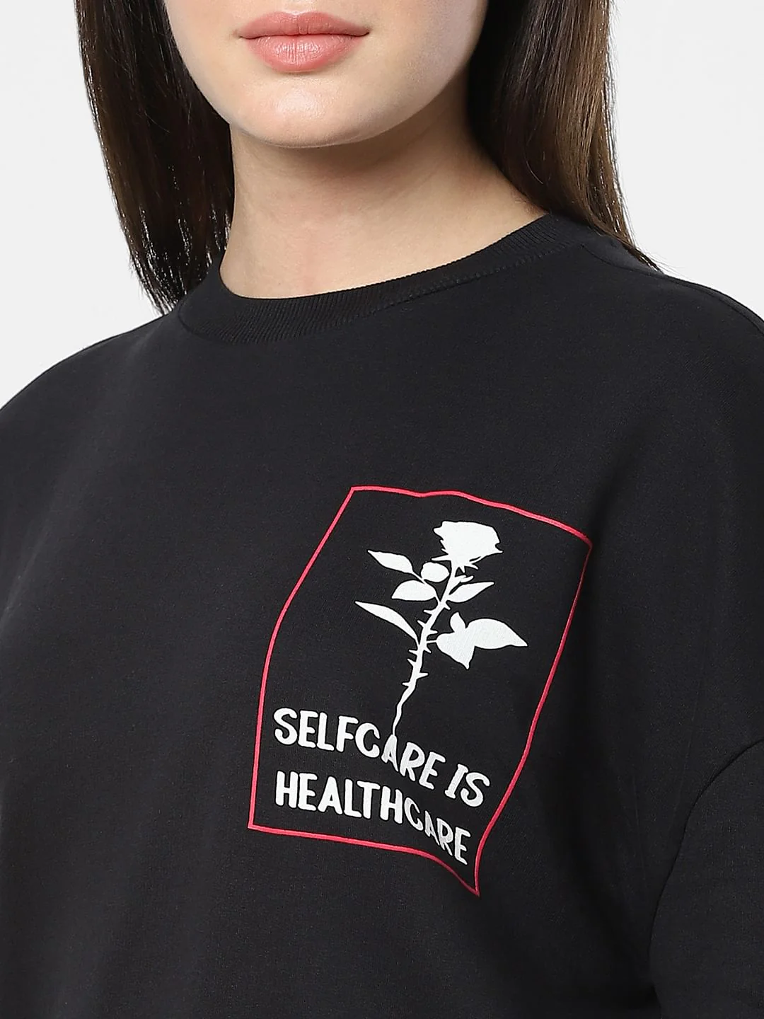 Black Slogan Print Sweatshirt - Image 4