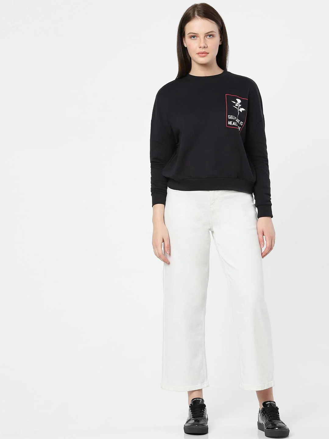 Black Slogan Print Sweatshirt - Image 5