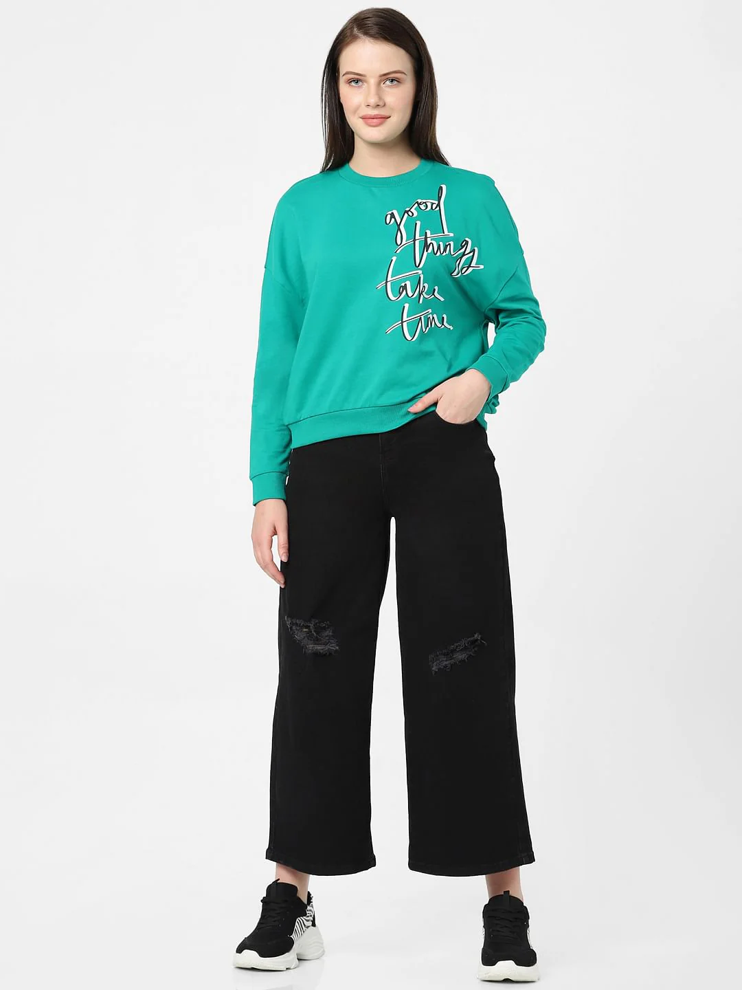 Green Typographic Print Sweatshirt - Image 4