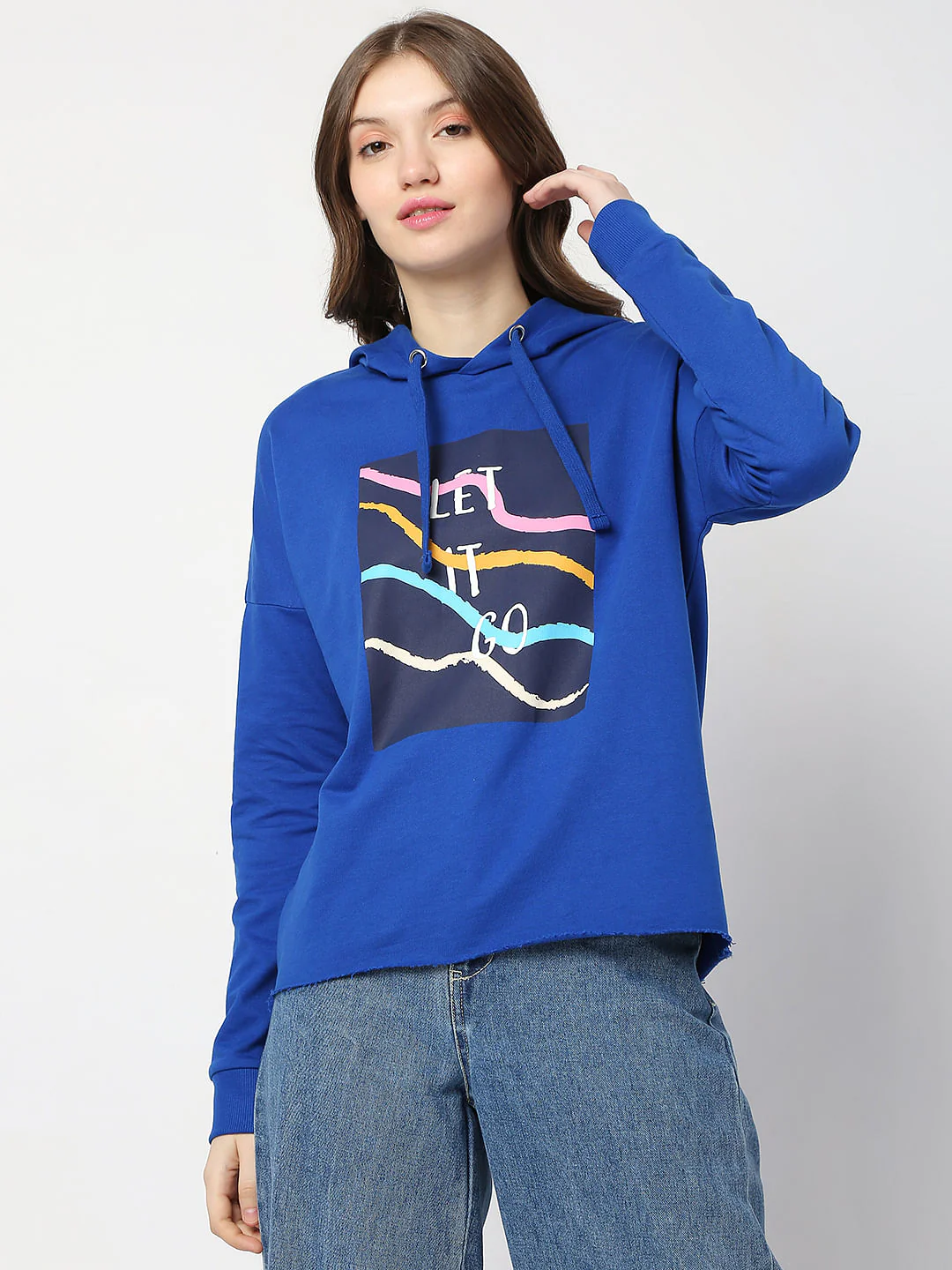 Blue Printed Hooded Sweatshirt - Image 2