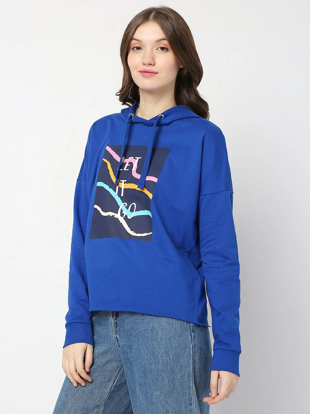 Blue Printed Hooded Sweatshirt - Image 3