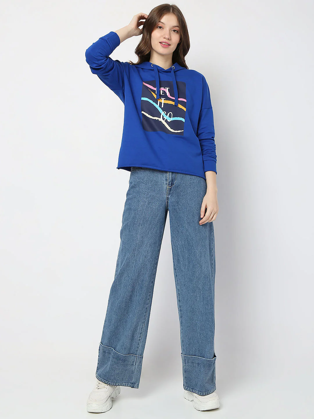 Blue Printed Hooded Sweatshirt - Image 5