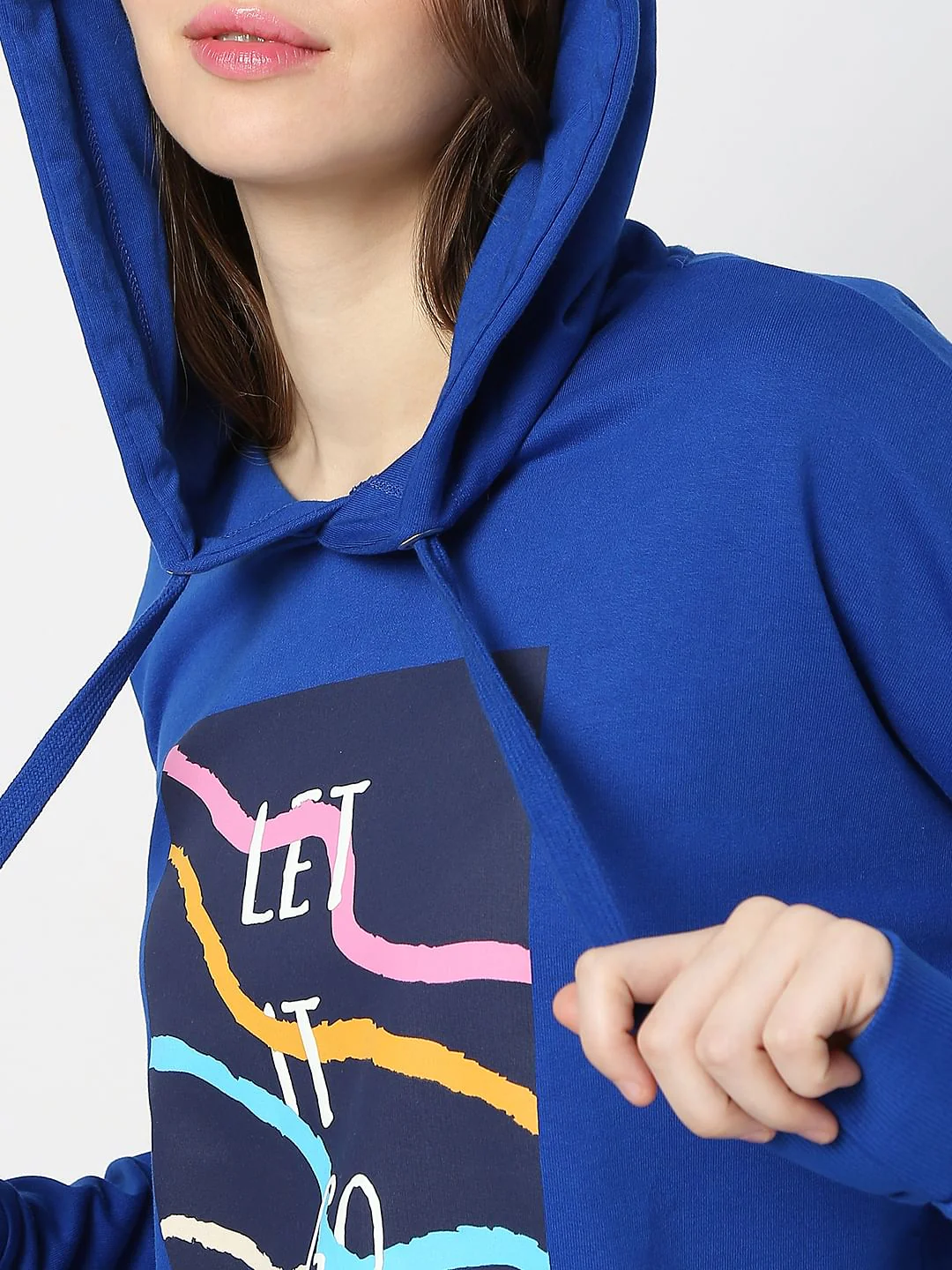Blue Printed Hooded Sweatshirt - Image 6