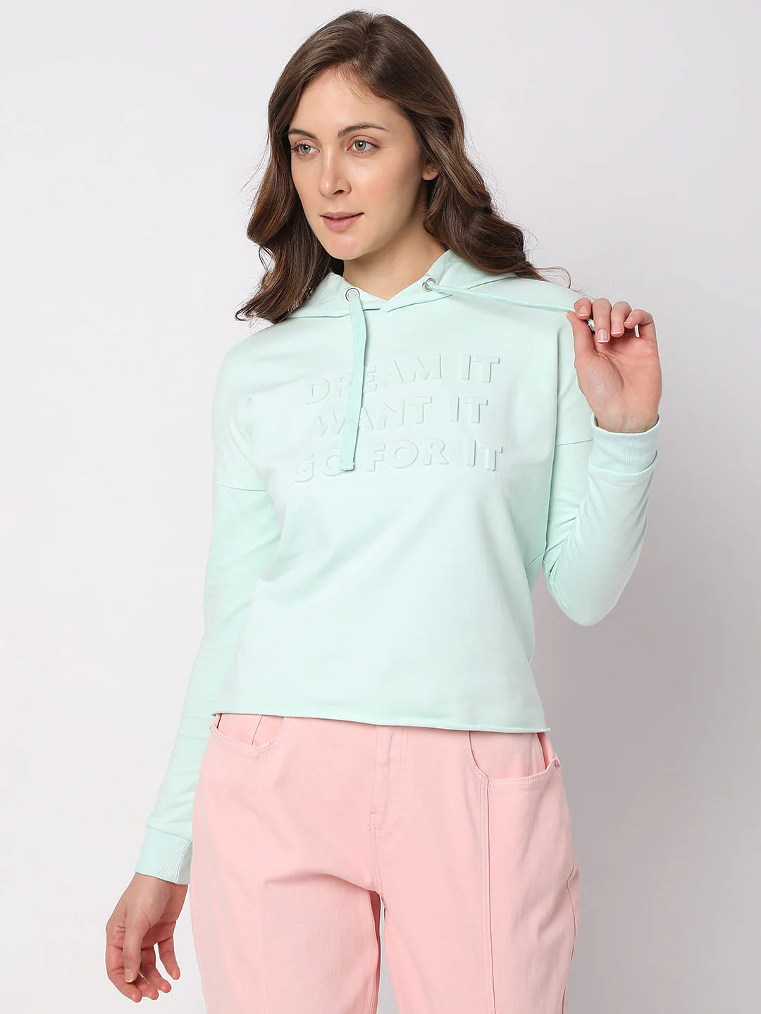 Mint Green Text Embossed Sweatshirt - Image 2