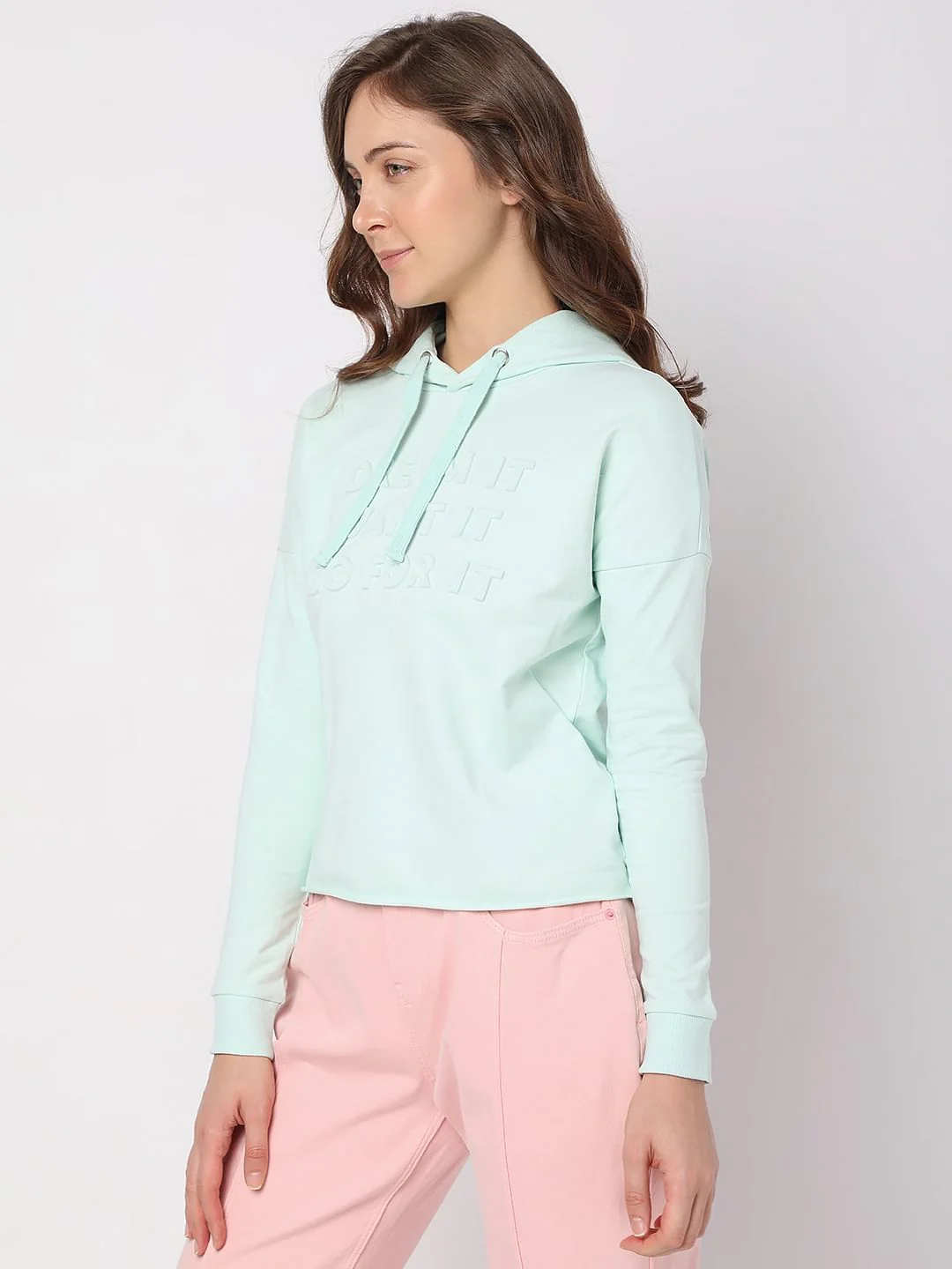 Mint Green Text Embossed Sweatshirt - Image 3