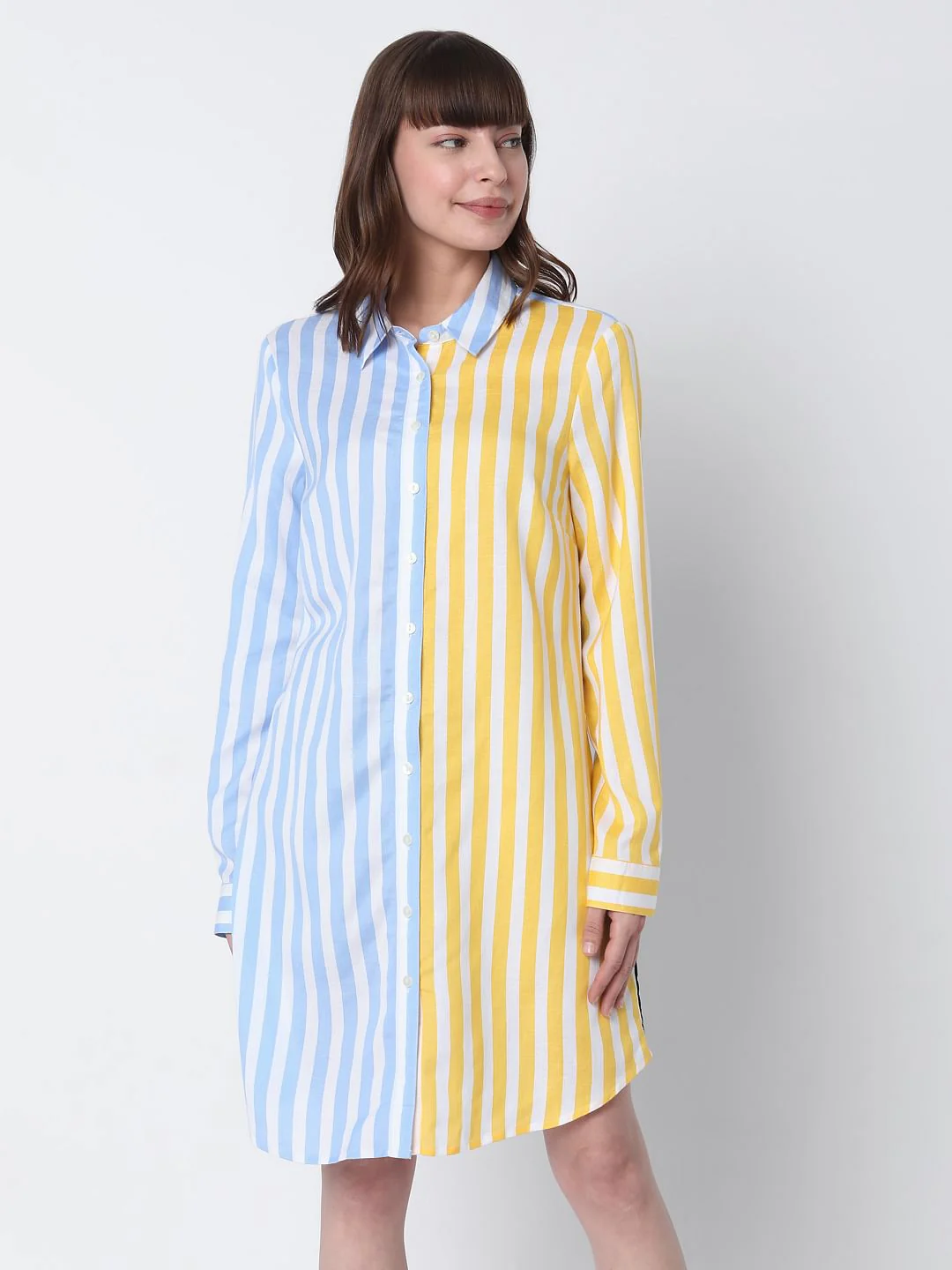 Blue & Yellow Striped Shirt Dress - Image 2