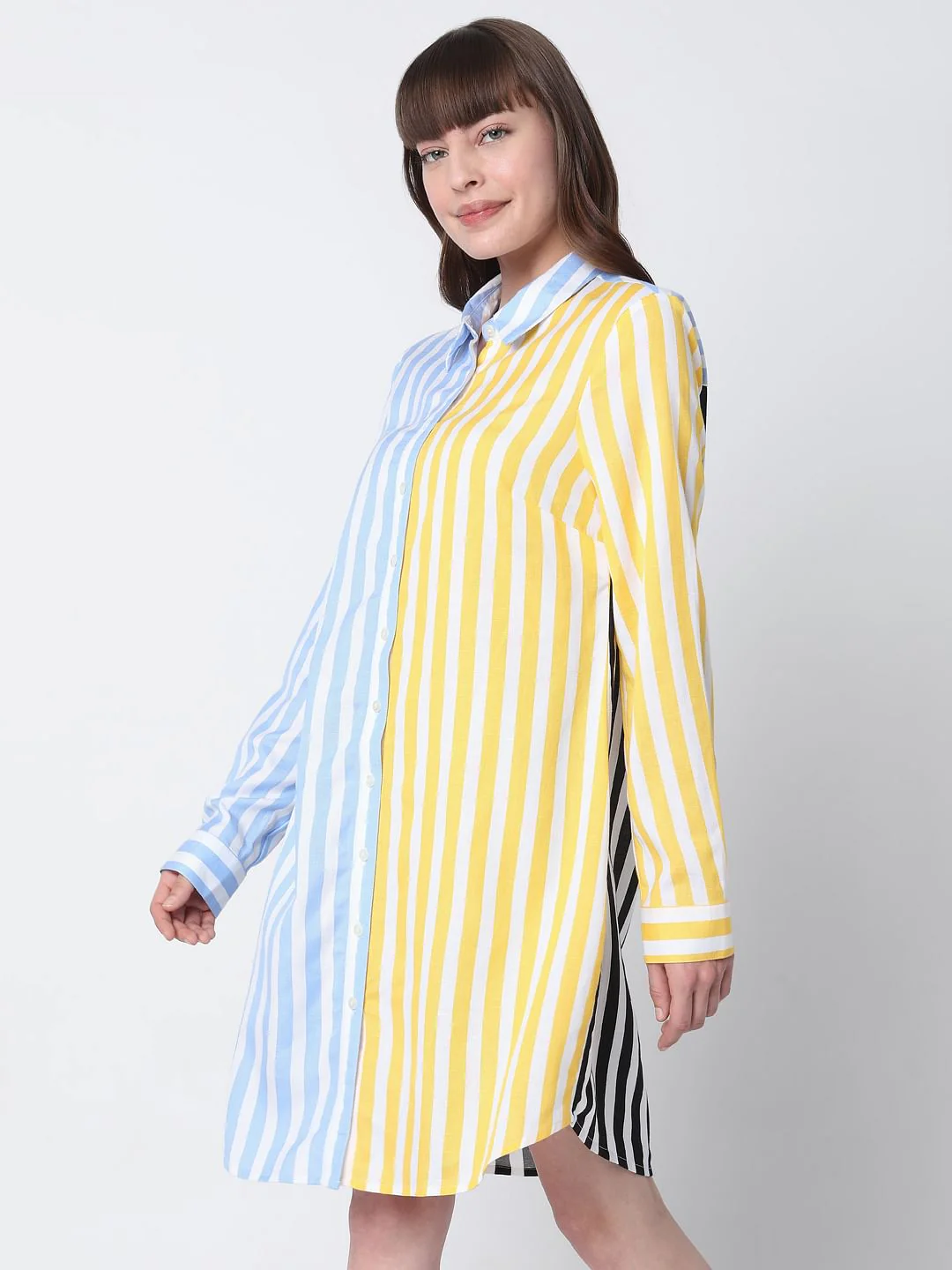 Blue & Yellow Striped Shirt Dress - Image 3