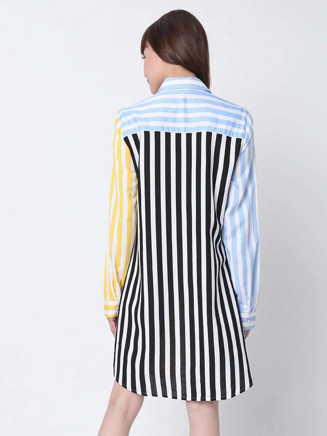 Blue & Yellow Striped Shirt Dress - Image 4