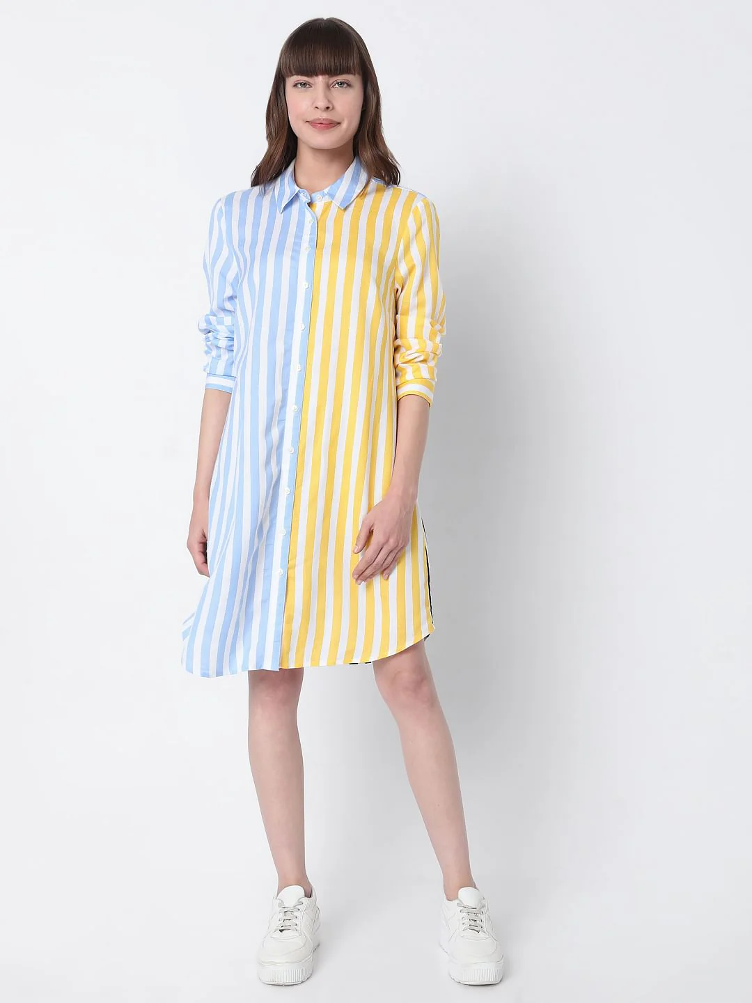 Blue & Yellow Striped Shirt Dress - Image 5