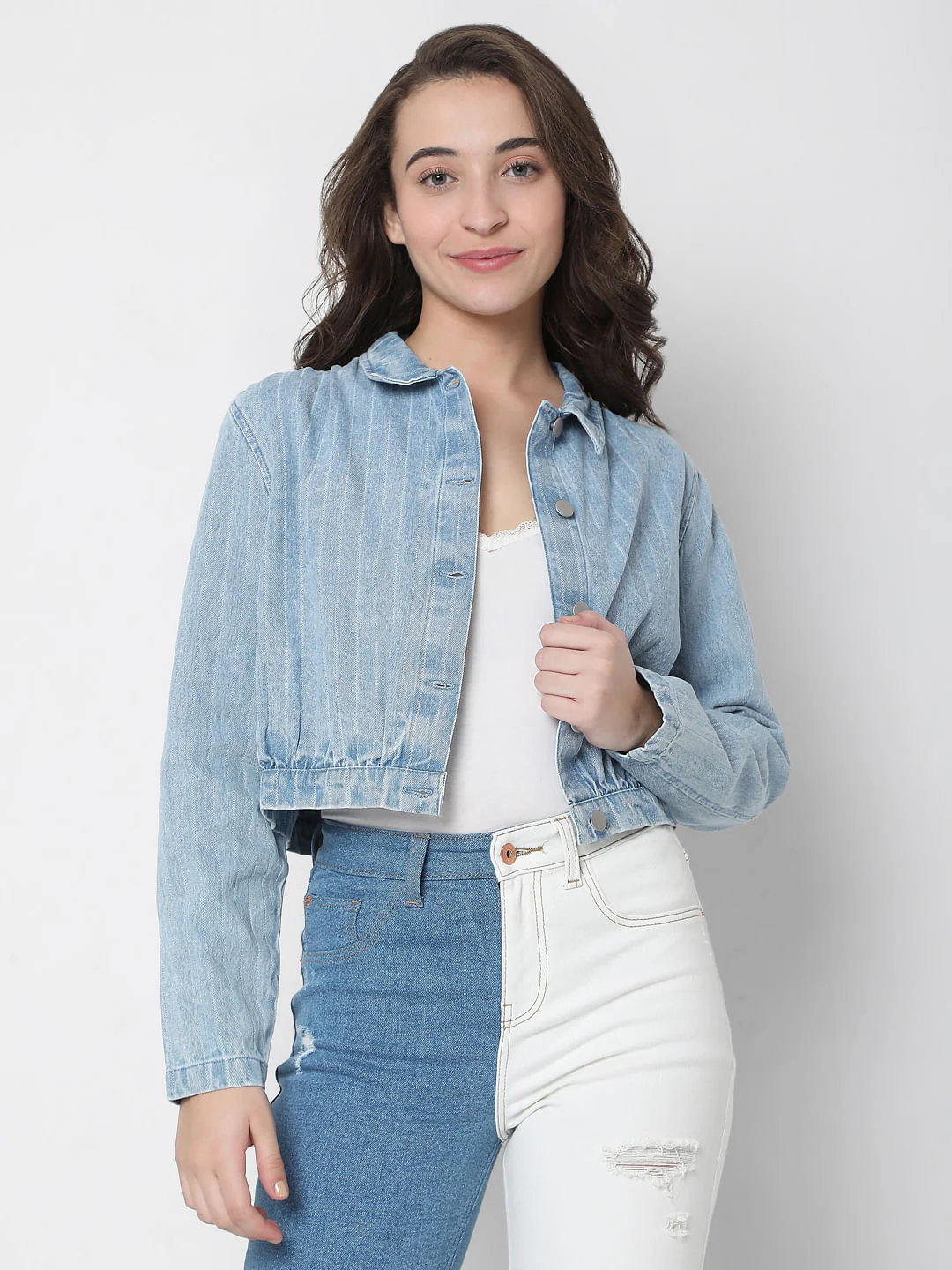 Blue Denim Cropped Jacket - Image 2