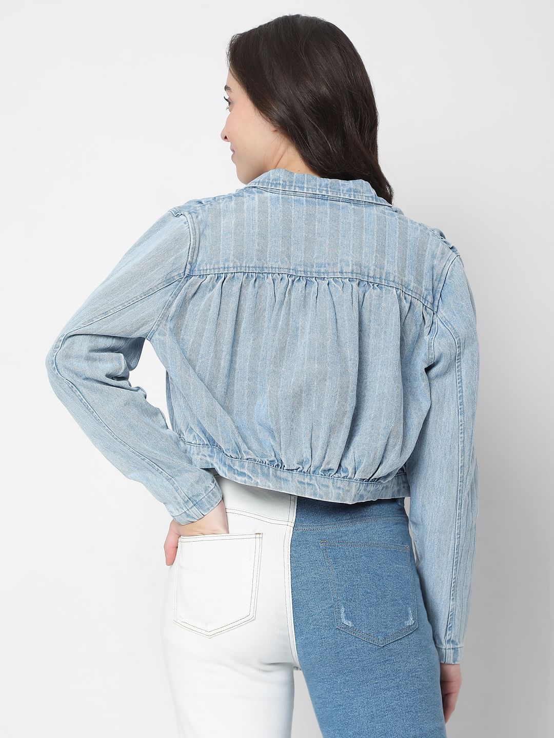 Blue Denim Cropped Jacket - Image 4