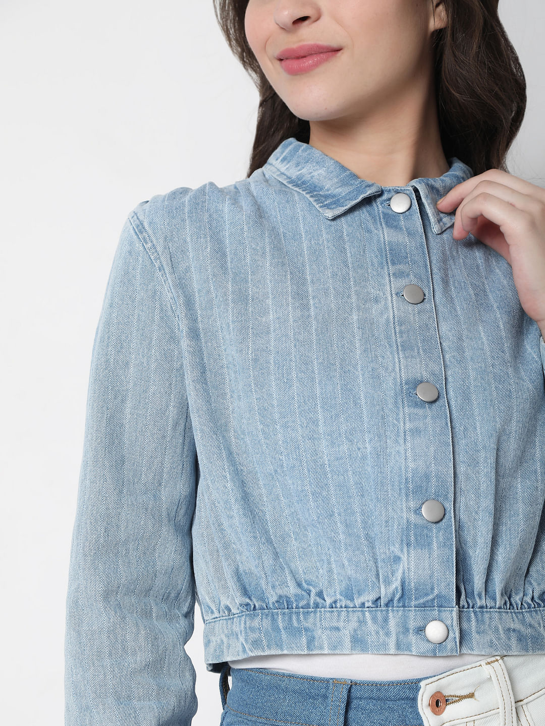 Blue Denim Cropped Jacket - Image 6