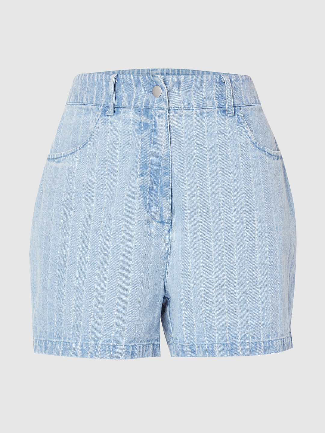 Blue High Waist Striped Denim Shorts - Image 7