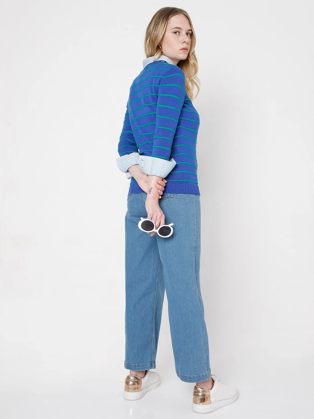 Blue Striped Knit Top