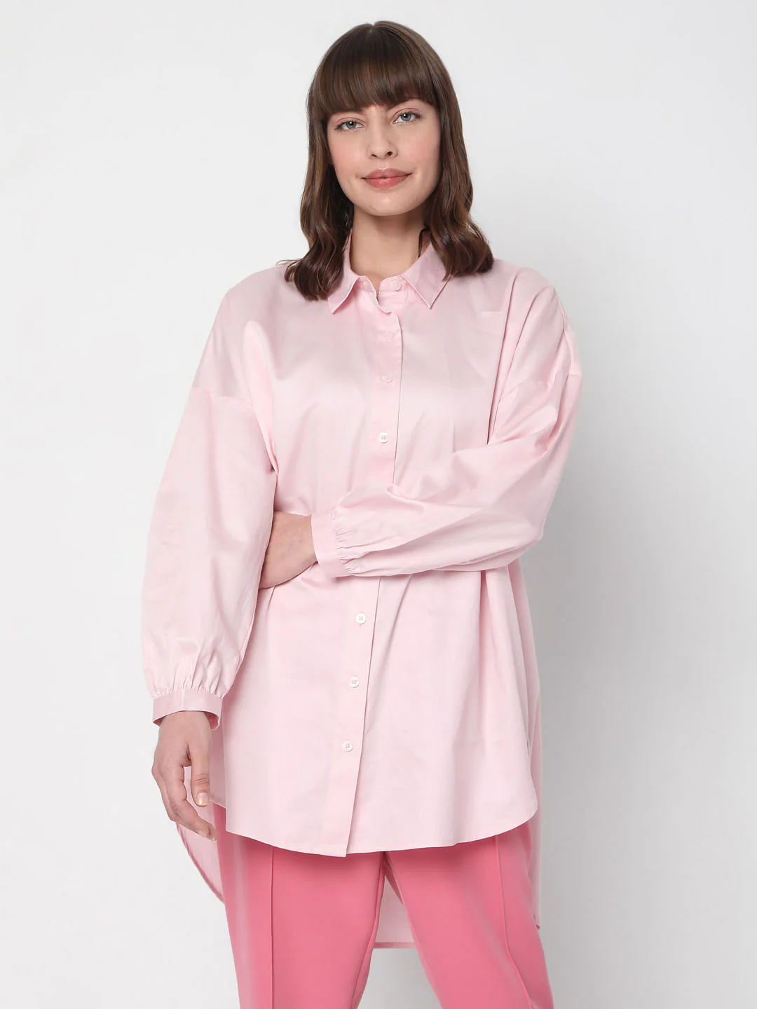 Pink Long Satin Shirt - Image 2