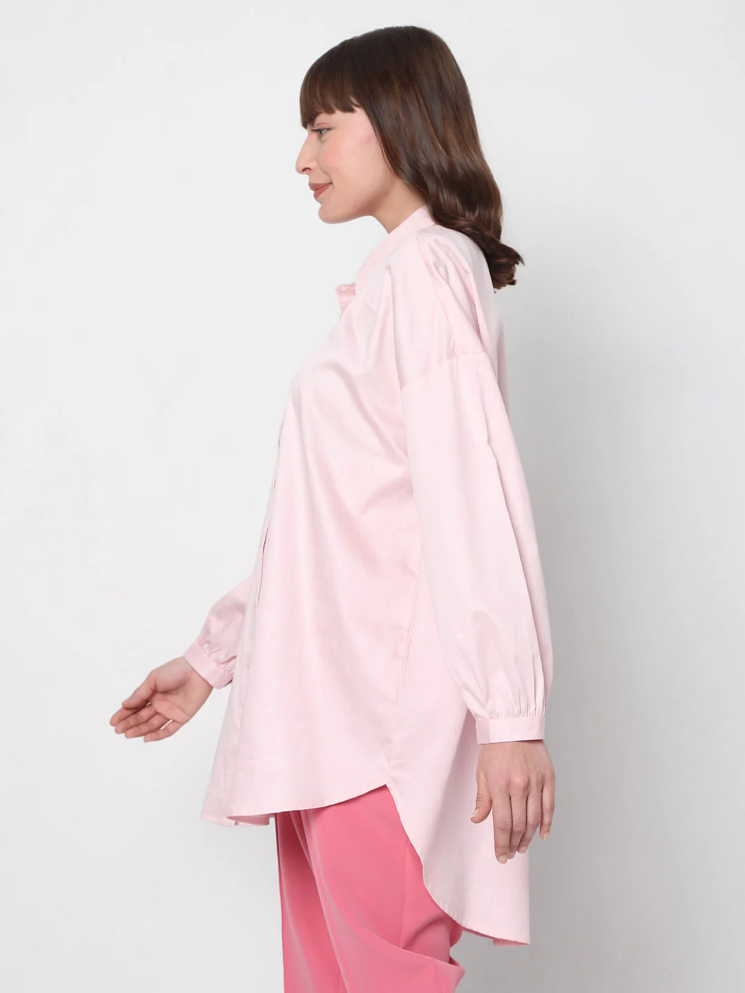 Pink Long Satin Shirt - Image 3