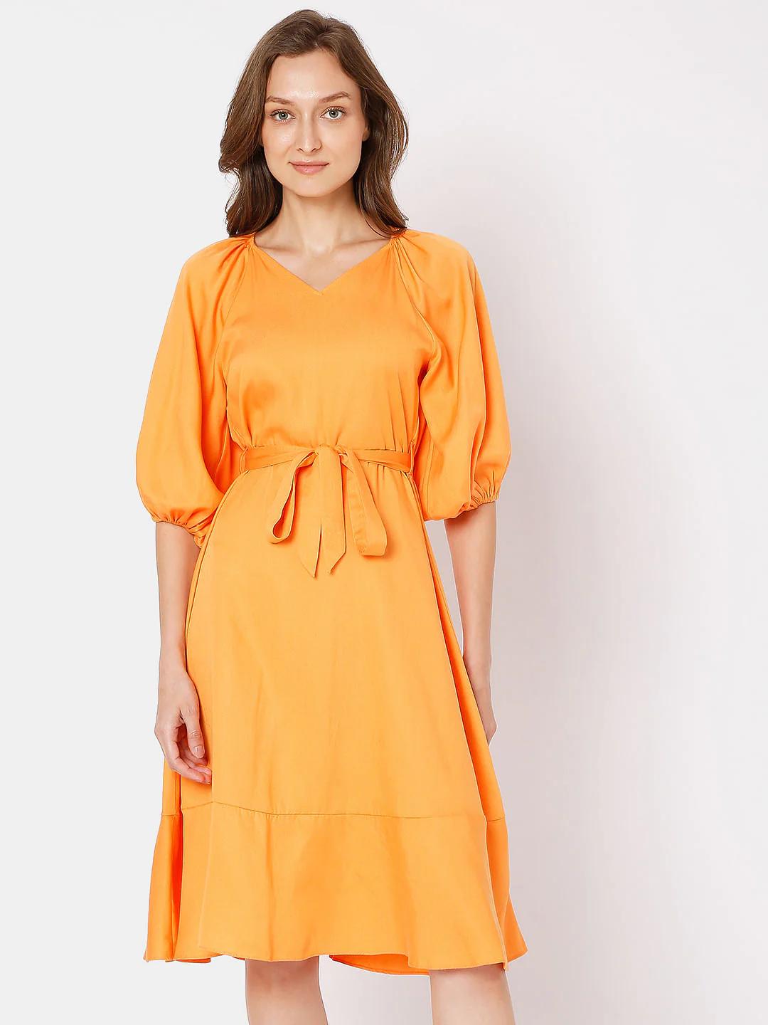 Orange Tiered Midi Dress - Image 2