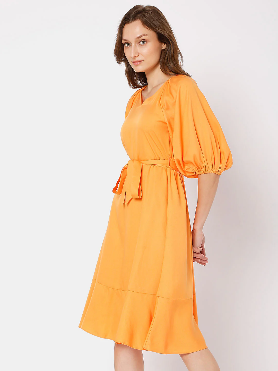 Orange Tiered Midi Dress - Image 3