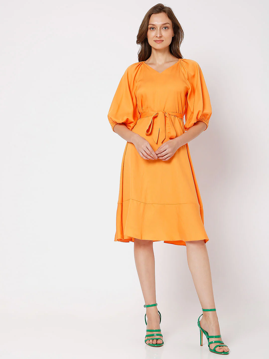 Orange Tiered Midi Dress - Image 5
